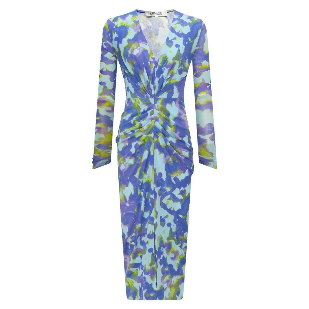 NWT Diane Von Furstenberg Hades Long Sleeve Maxi Dress XL Clouds Orchid Print